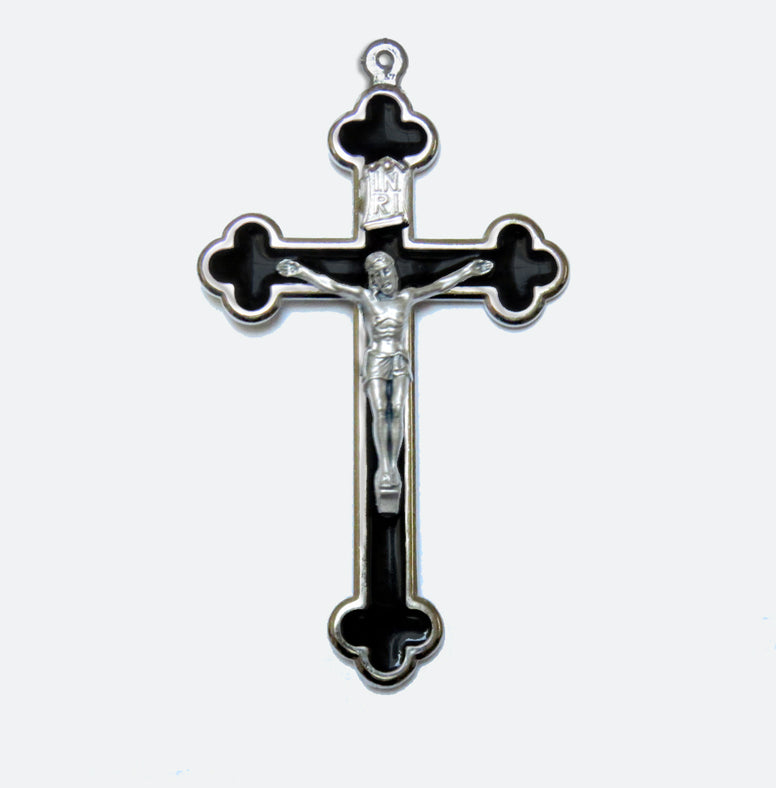 4" Black Enameled Metal Crucifix