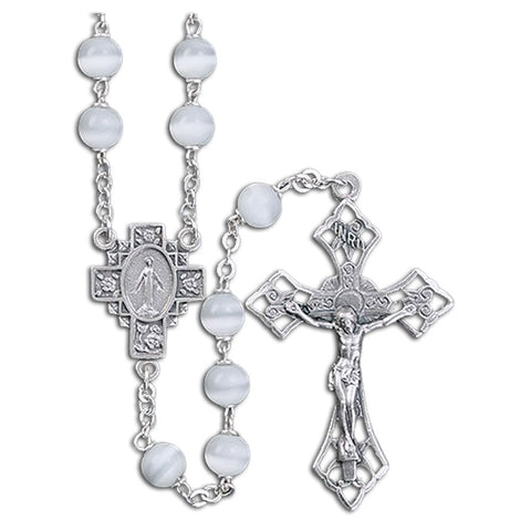 White Cat's Eye Rosary: 8mm