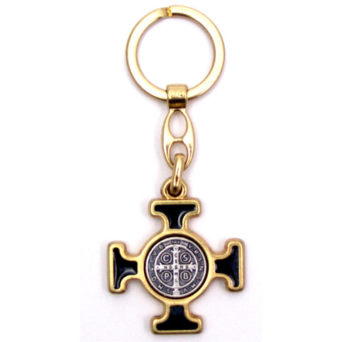 Keychain: St. Benedict, Gold Cross