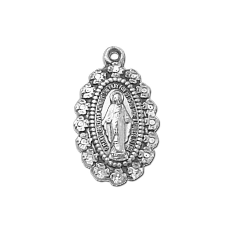 Miraculous Medal: Flower Edge Sterling